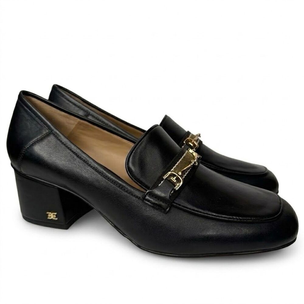 Sam Edelman Flo Loafer Pumps Womens Size 9 Black Leather Block Heel Shoes New
